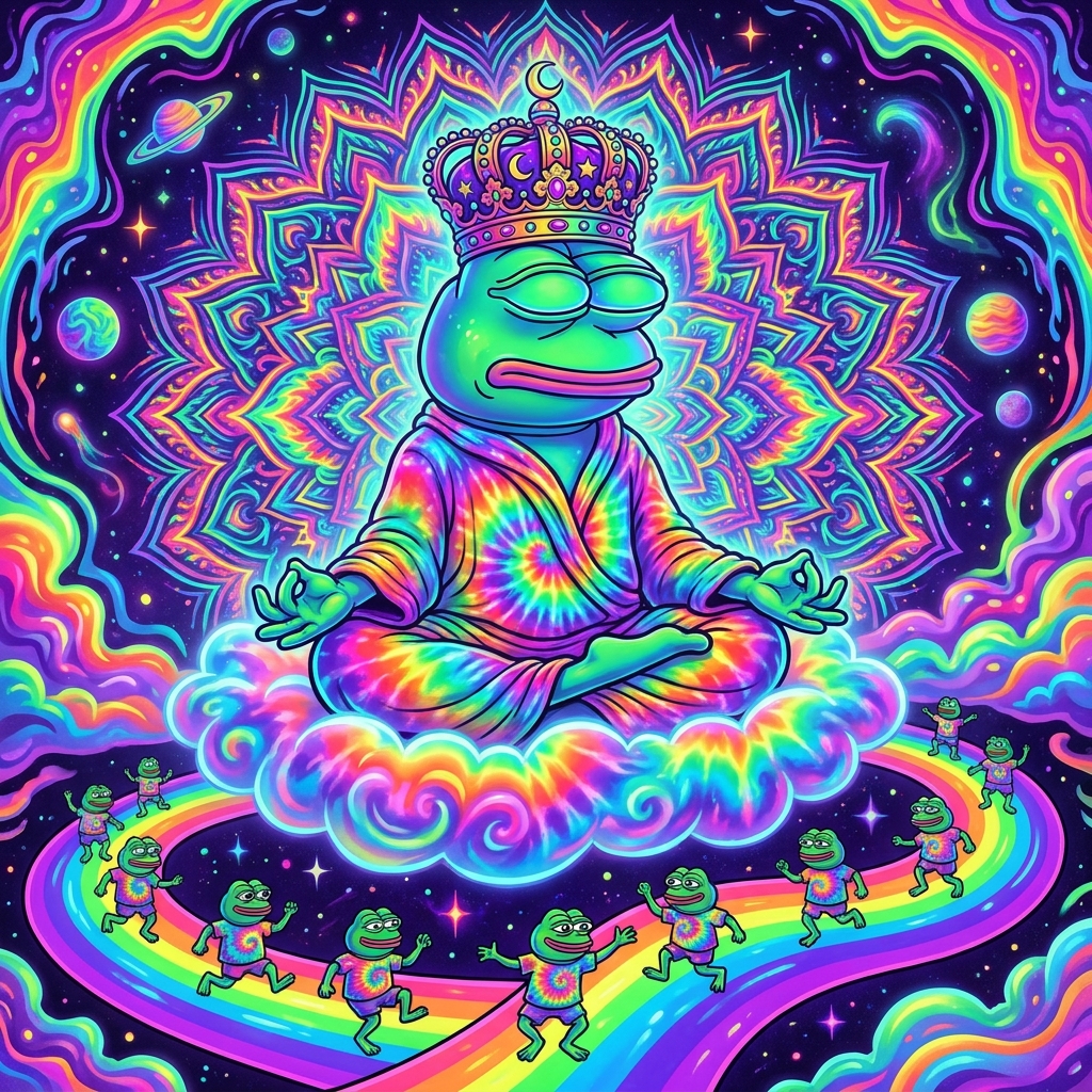 crowned tie dye frog deep in the trip
